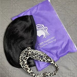 100% HUMAN HAIR Straight Short Bob Headband Wig 10in